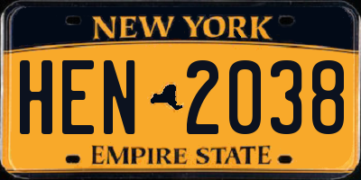 NY license plate HEN2038