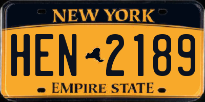 NY license plate HEN2189