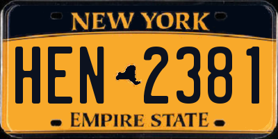 NY license plate HEN2381