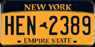 NY license plate HEN2389