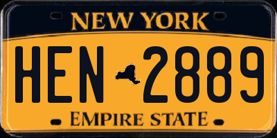 NY license plate HEN2889