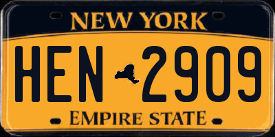 NY license plate HEN2909