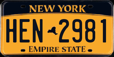 NY license plate HEN2981