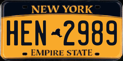 NY license plate HEN2989