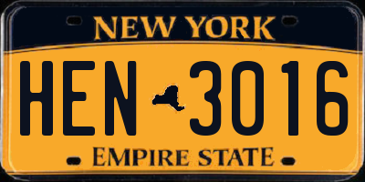 NY license plate HEN3016