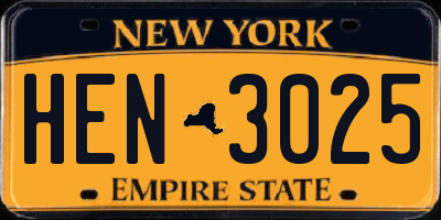 NY license plate HEN3025