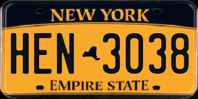 NY license plate HEN3038