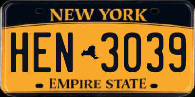 NY license plate HEN3039