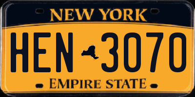 NY license plate HEN3070