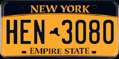 NY license plate HEN3080