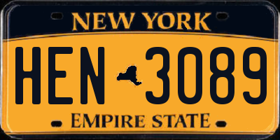 NY license plate HEN3089