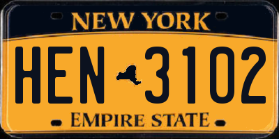 NY license plate HEN3102