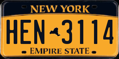 NY license plate HEN3114