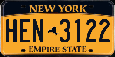 NY license plate HEN3122