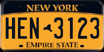 NY license plate HEN3123