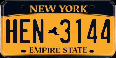 NY license plate HEN3144