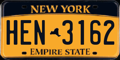 NY license plate HEN3162