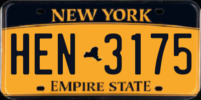 NY license plate HEN3175