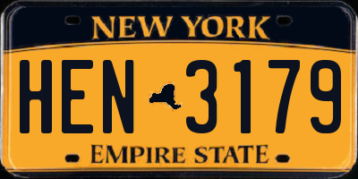 NY license plate HEN3179