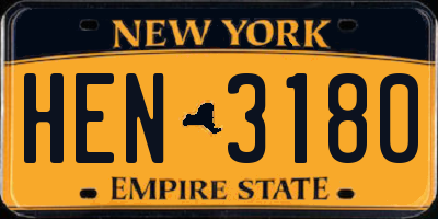 NY license plate HEN3180