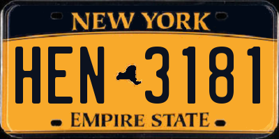 NY license plate HEN3181