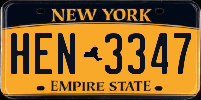 NY license plate HEN3347