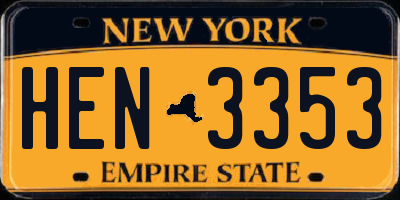 NY license plate HEN3353