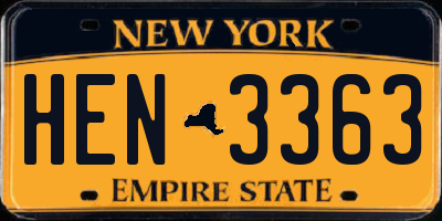 NY license plate HEN3363