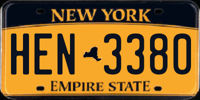 NY license plate HEN3380