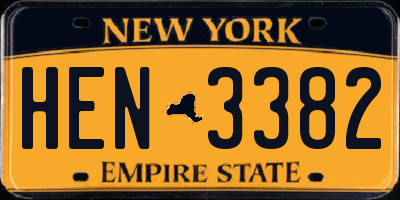 NY license plate HEN3382