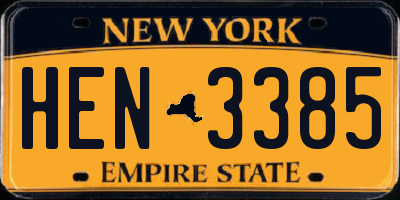 NY license plate HEN3385