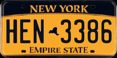 NY license plate HEN3386