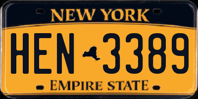 NY license plate HEN3389