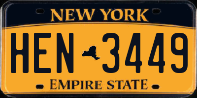 NY license plate HEN3449