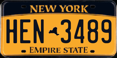 NY license plate HEN3489