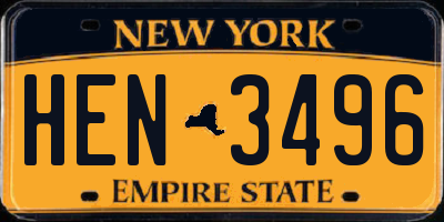 NY license plate HEN3496