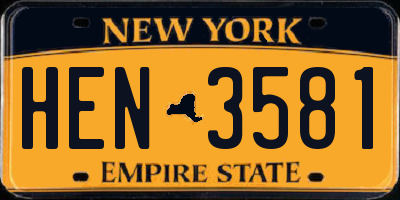 NY license plate HEN3581