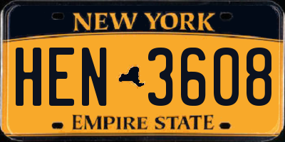 NY license plate HEN3608