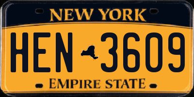 NY license plate HEN3609