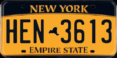 NY license plate HEN3613
