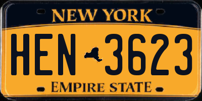 NY license plate HEN3623