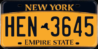NY license plate HEN3645