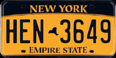 NY license plate HEN3649