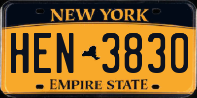 NY license plate HEN3830