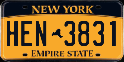 NY license plate HEN3831