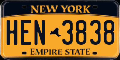 NY license plate HEN3838