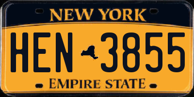 NY license plate HEN3855