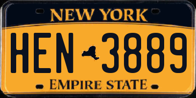 NY license plate HEN3889