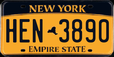 NY license plate HEN3890