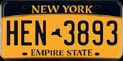 NY license plate HEN3893